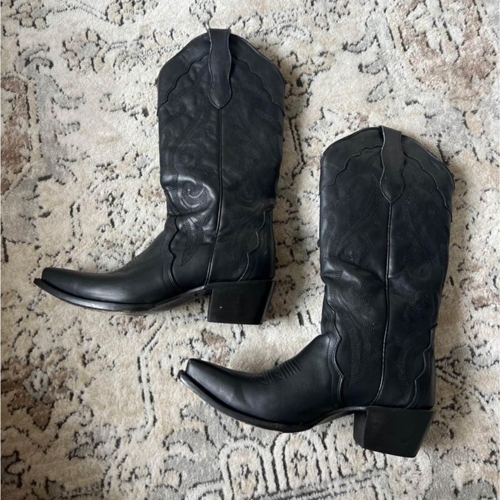 Black Leather Cowboy Boots